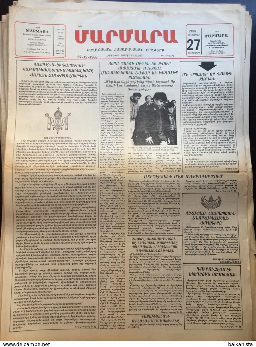 Nor Marmara 27 December 1988 [Armenian Newspaper; Istanbul; Turkey] - Other & Unclassified