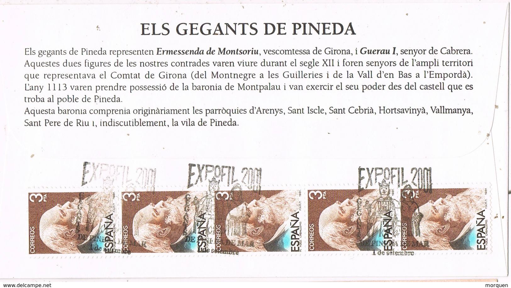 33624. Carta Exposicion PINEDA De MAR (Barcelona) 2001. EXPOFIL Gegants De Pineda - Cartas & Documentos