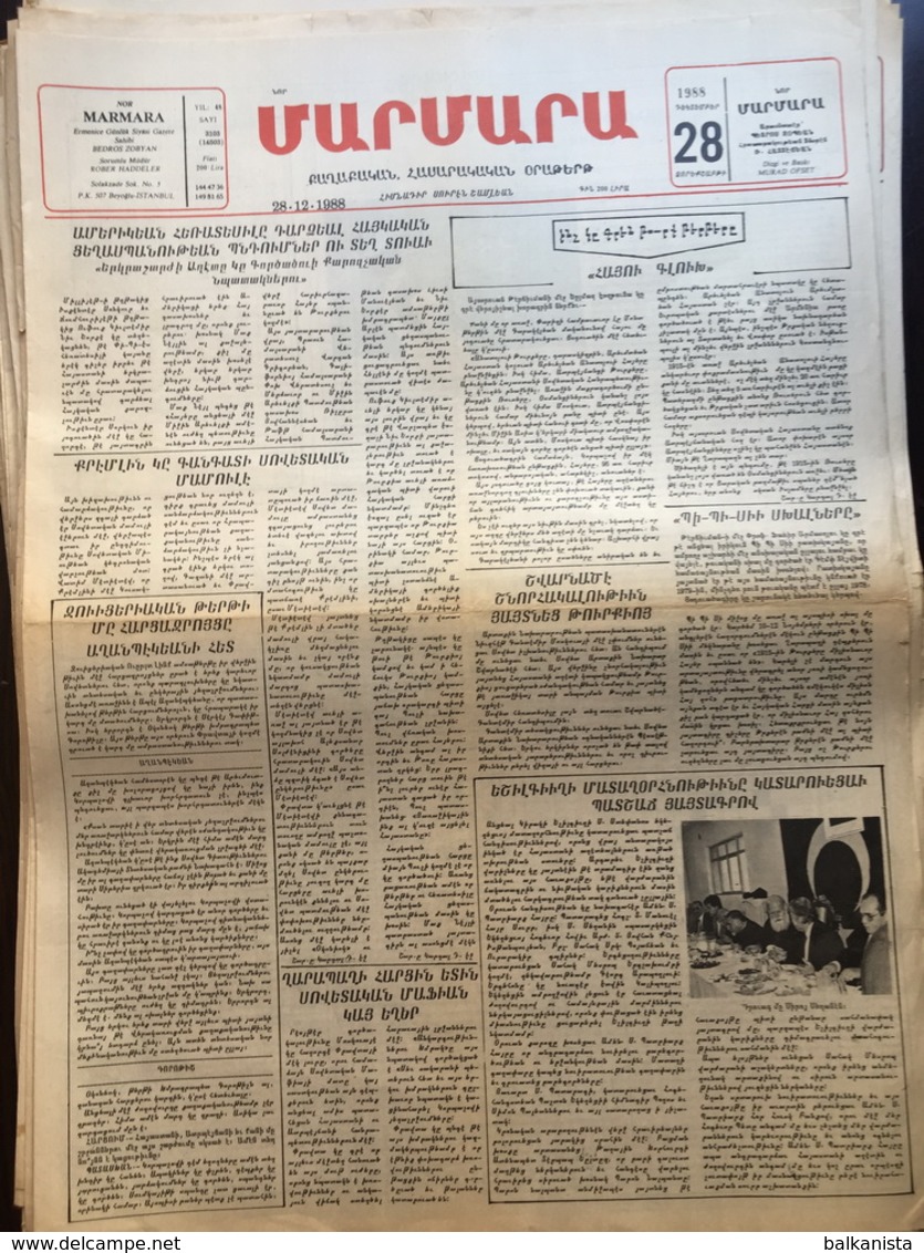 Nor Marmara 28 December 1988 [Armenian Newspaper; Istanbul; Turkey] - Otros & Sin Clasificación