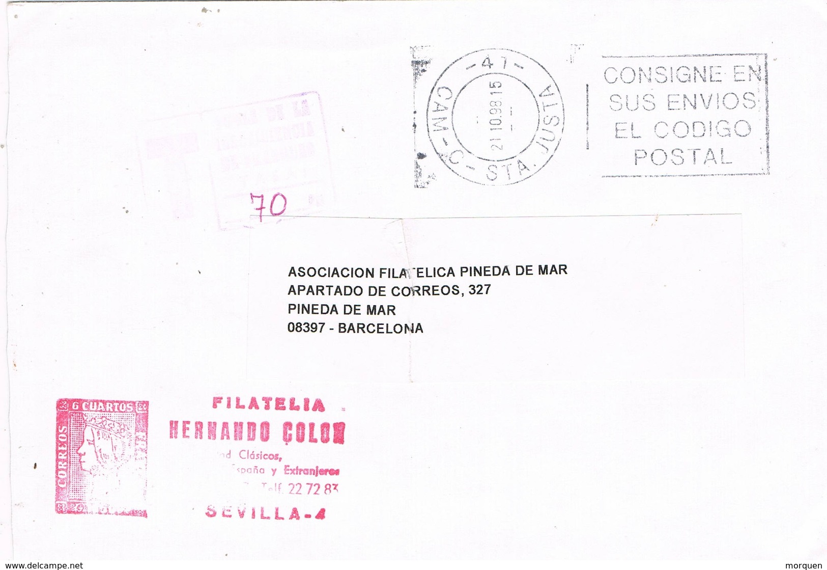 33627. Carta SEVILLA 1998. Sin Franqueo TASADA, Taxa 70 Pts - Cartas & Documentos