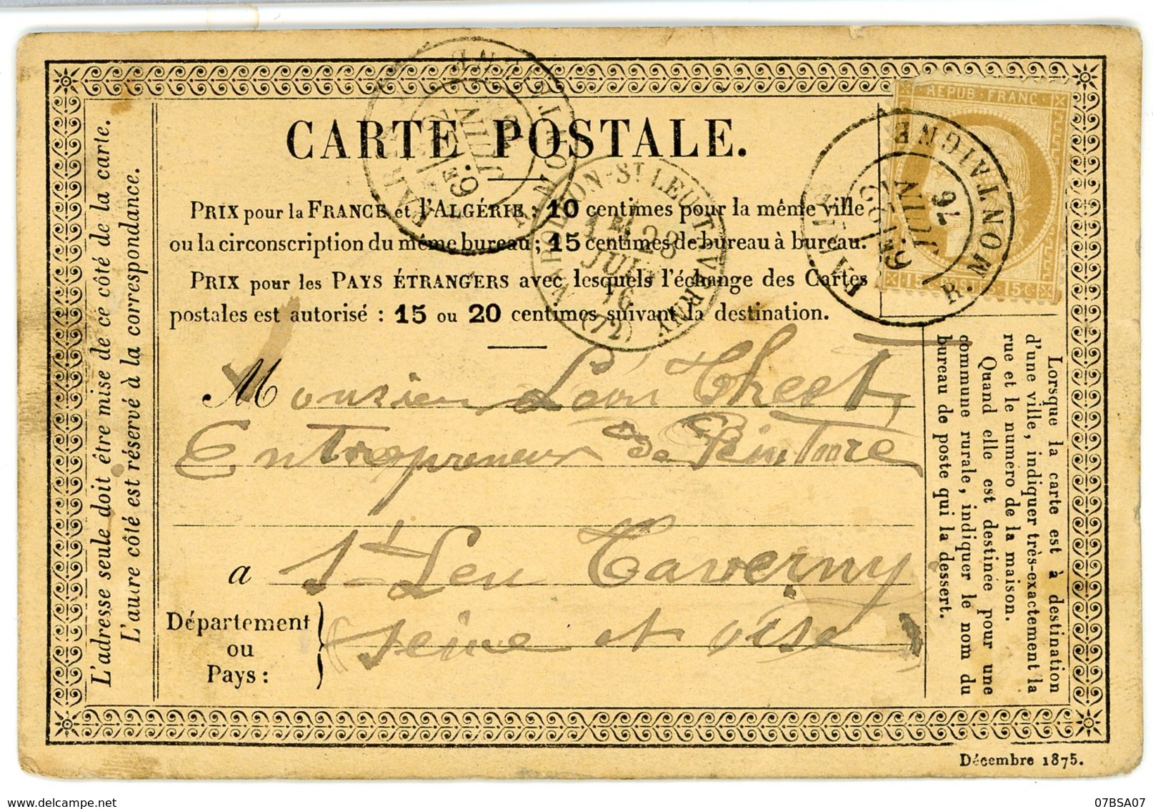 3 X CACHET A DATE SUR CERES PARIS . 1876   2 X CPP + 1 X LAC   A ETUDIER VOIR SCANS INDIVIDUELS - 1849-1876: Période Classique