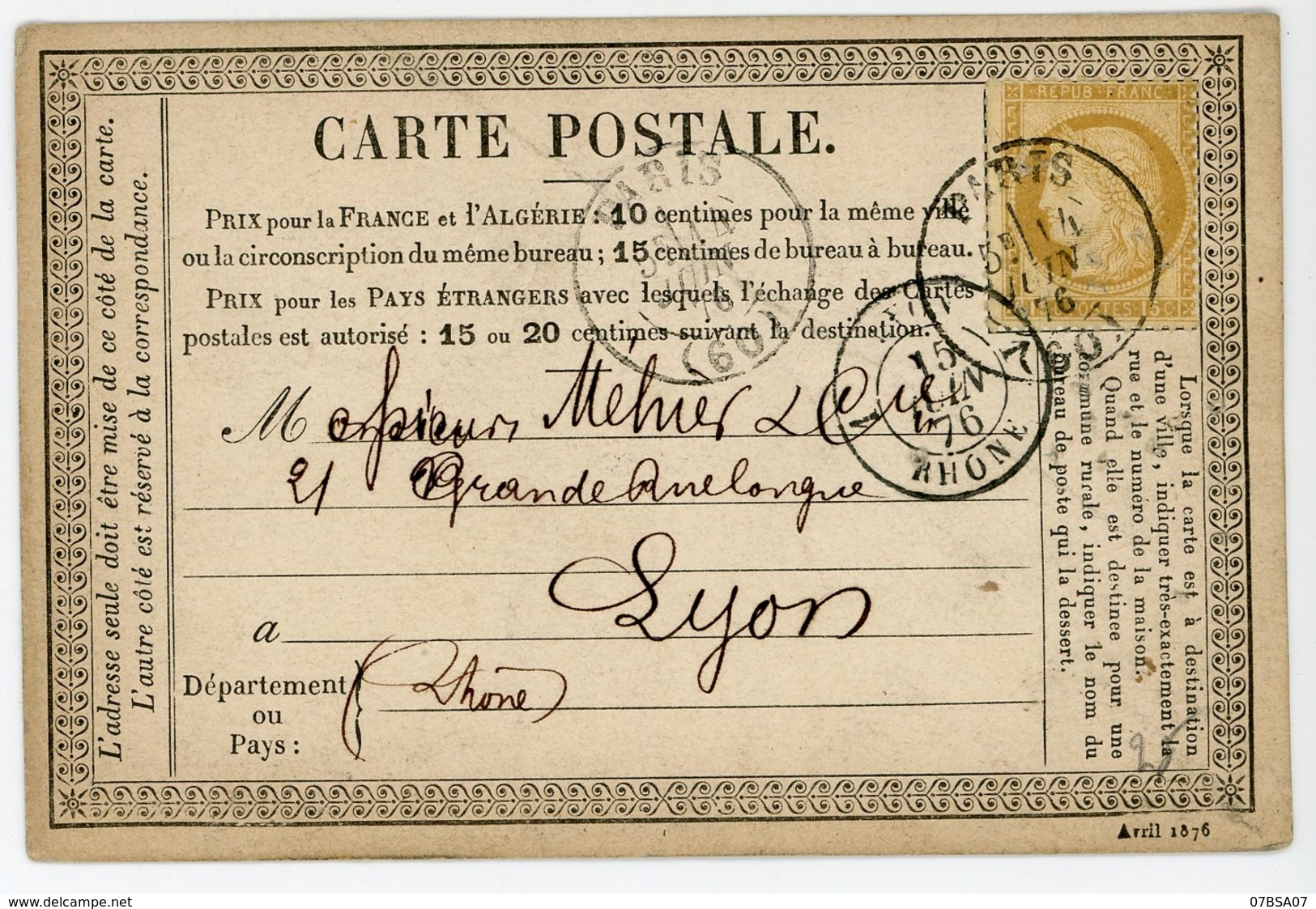 3 X CACHET A DATE SUR CERES PARIS . 1876   2 X CPP + 1 X LAC   A ETUDIER VOIR SCANS INDIVIDUELS