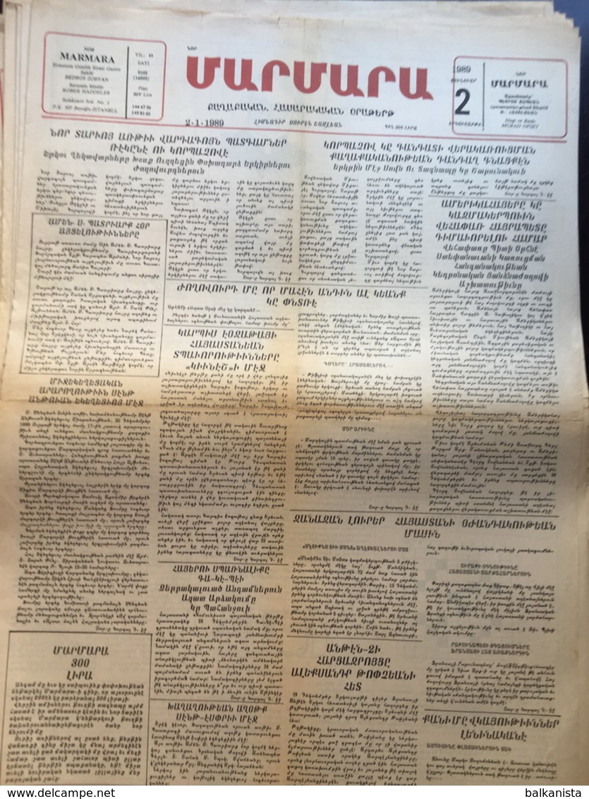 Nor Marmara 2 January 1989 [Armenian Newspaper; Istanbul; Turkey] - Autres & Non Classés