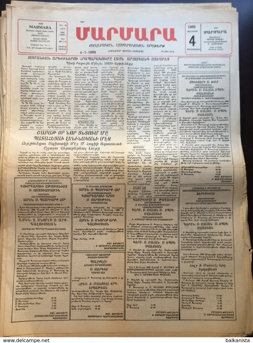 Nor Marmara 4 January 1989 [Armenian Newspaper; Istanbul; Turkey] - Otros & Sin Clasificación