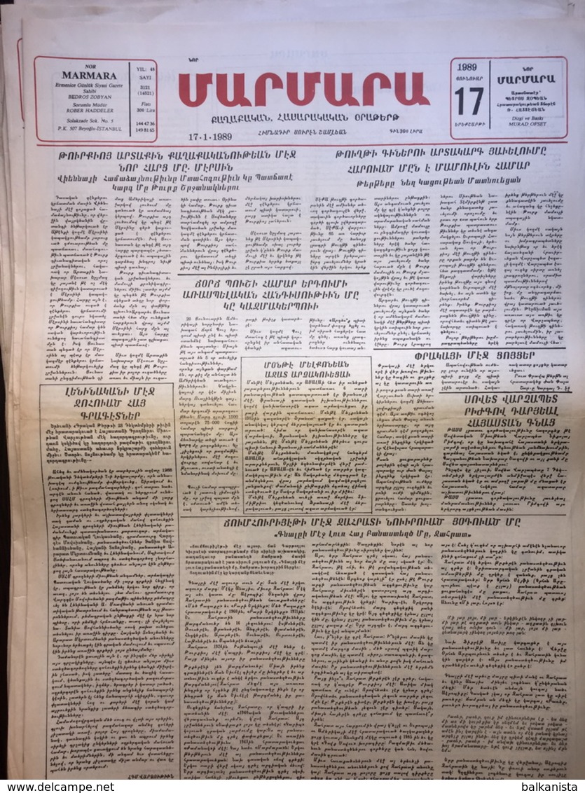 Nor Marmara 16 January 1989 [Armenian Newspaper; Istanbul; Turkey] - Other & Unclassified