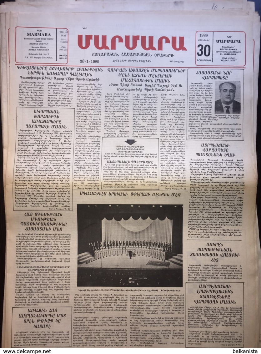 Nor Marmara 30 January 1989 [Armenian Newspaper; Istanbul; Turkey] - Autres & Non Classés