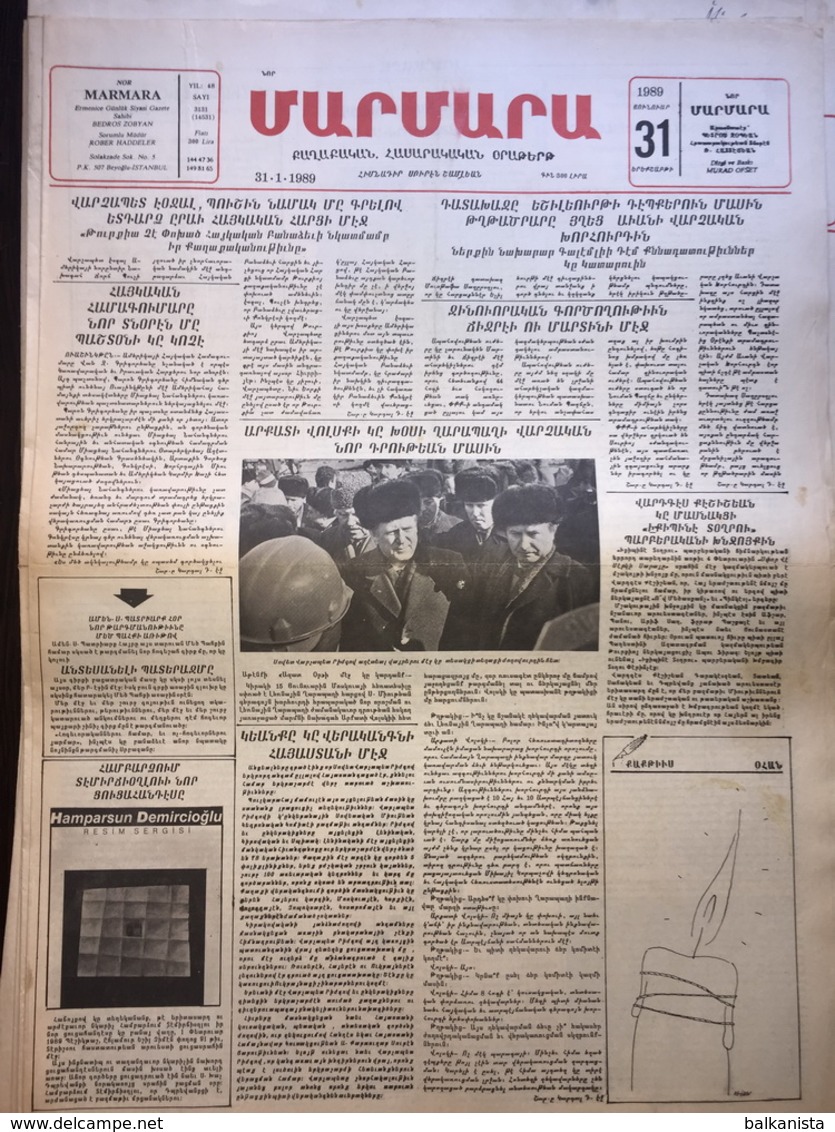 Nor Marmara 31 January 1989 [Armenian Newspaper; Istanbul; Turkey] - Autres & Non Classés