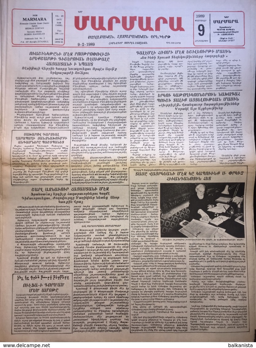 Nor Marmara 9 February 1989 [Armenian Newspaper; Istanbul; Turkey] - Autres & Non Classés