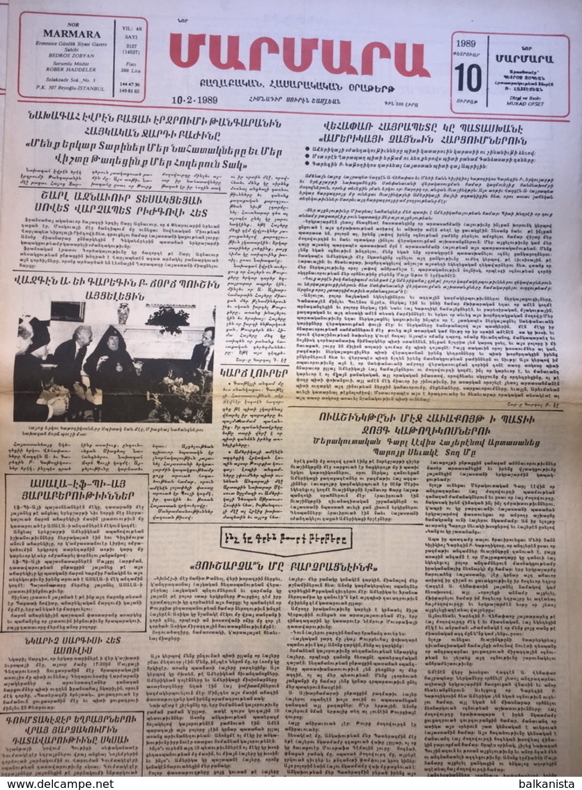 Nor Marmara 10 February 1989 [Armenian Newspaper; Istanbul; Turkey] - Other & Unclassified