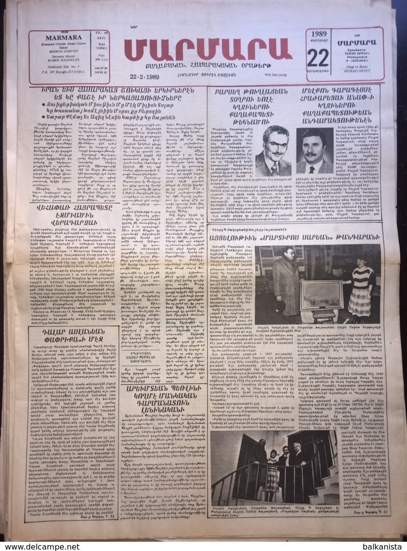 Nor Marmara 22 February 1989 [Armenian Newspaper; Istanbul; Turkey] - Otros & Sin Clasificación