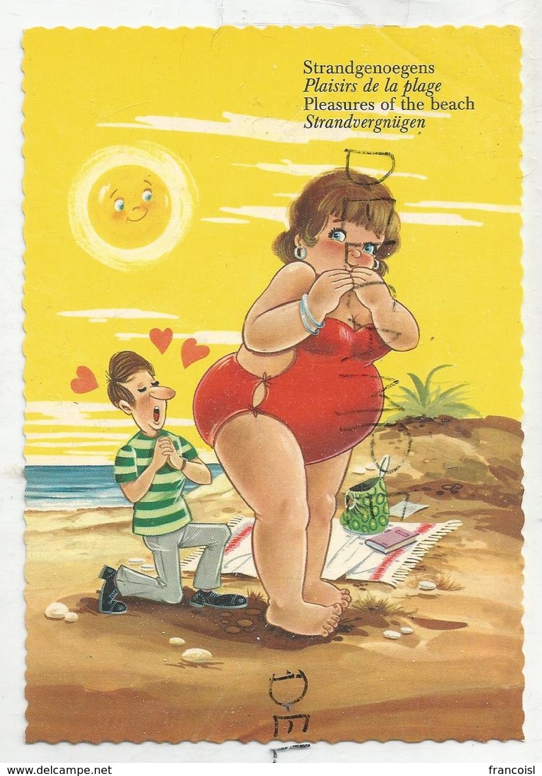 Grosse Dame à La Plage Et Jeune Prétendant:" Plaisirs De La Plage" - Humour