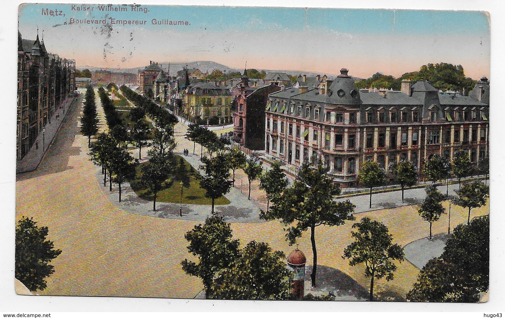 (RECTO / VERSO) METZ EN 1914 - BOULEVARD EMPEREUR GUILLAUME - BEAU CACHET ET TIMBRE ALLEMAND - PLIS VERTICAUX - CPA - Metz