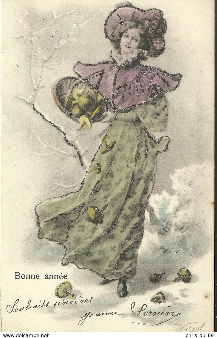 Bonne Annee Femme Champignons Brillants B K W I 2572/3 - Anno Nuovo