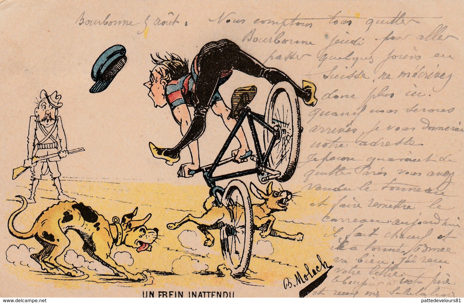 CPA Sport Gamelle Pelle Vélo Bicyclette Cycliste Cyclisme Cycling Chien Dog  Illustrateur B. MOLOCH (2 Scans) - Moloch