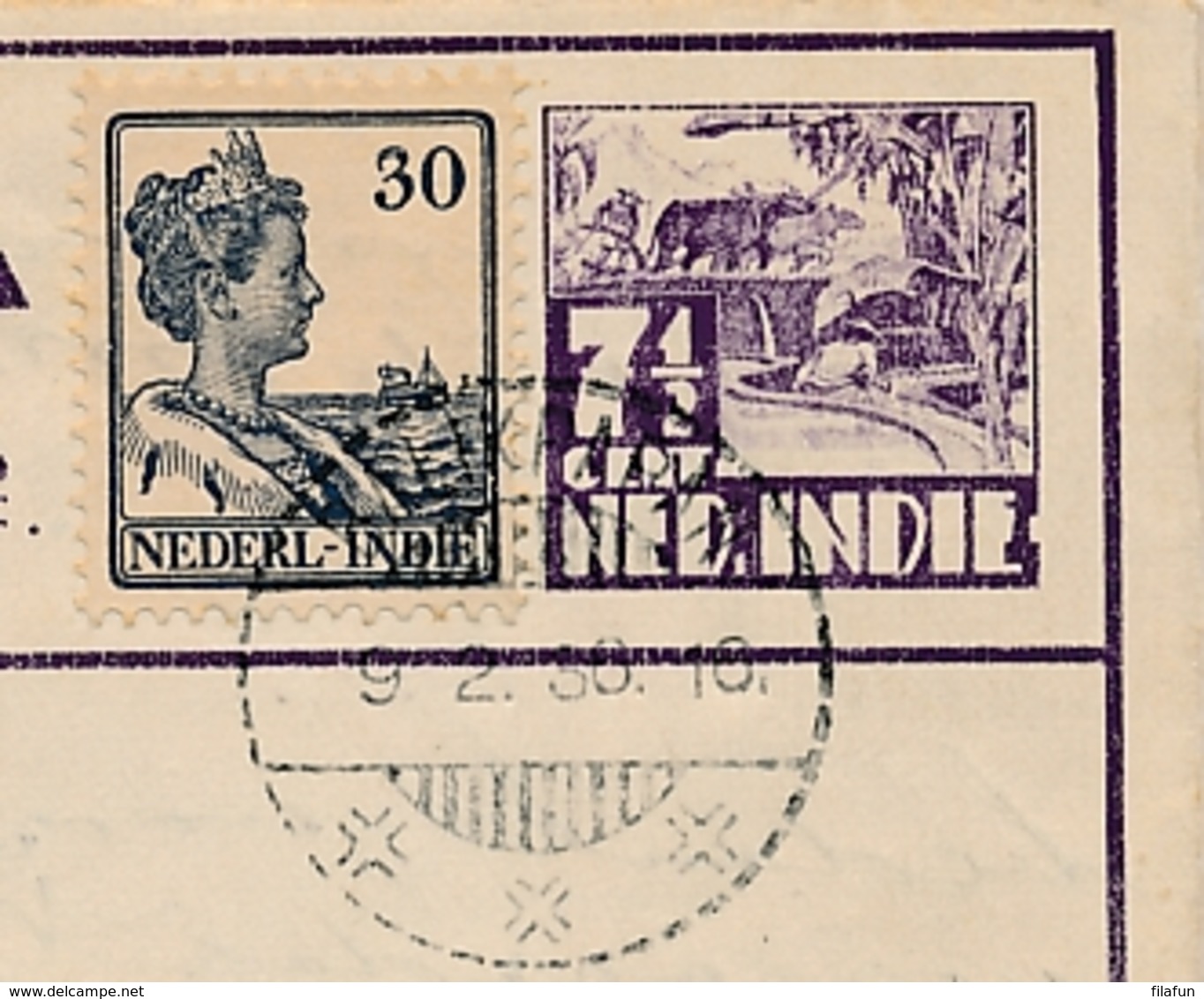 Nederlands Indië - 1936 - 7,5 Cent Karbouw, Postblad G3b + 30 Cent Met Speciale Vlucht Balikpapan-Soerabaja Naar Haarlem - Nederlands-Indië