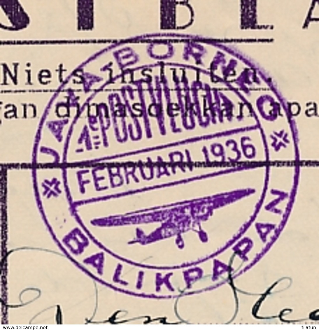 Nederlands Indië - 1936 - 7,5 Cent Karbouw, Postblad G3b + 30 Cent Met Speciale Vlucht Balikpapan-Soerabaja Naar Haarlem - Nederlands-Indië