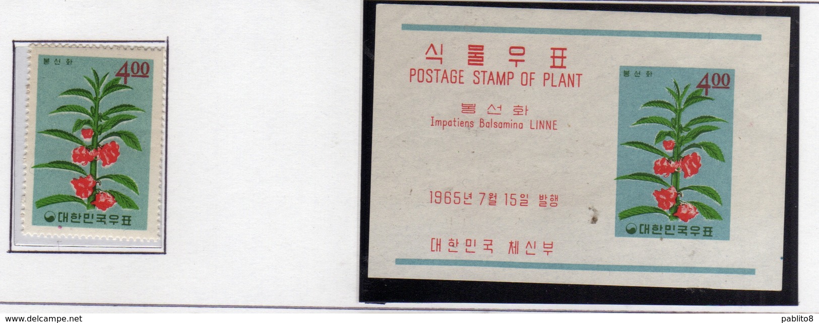 KOREA COREA 1965 FLORA FLOWER PLANT PIANTE FIORE FLEUR + BLOCK SHEET MNH - Corea (...-1945)