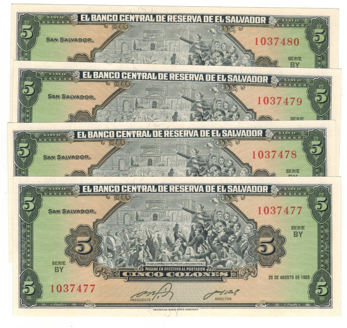 El Salvador 5 Colones 1983, UNC, COSEC. NUMBERS. (7.50 Usd X1) - El Salvador