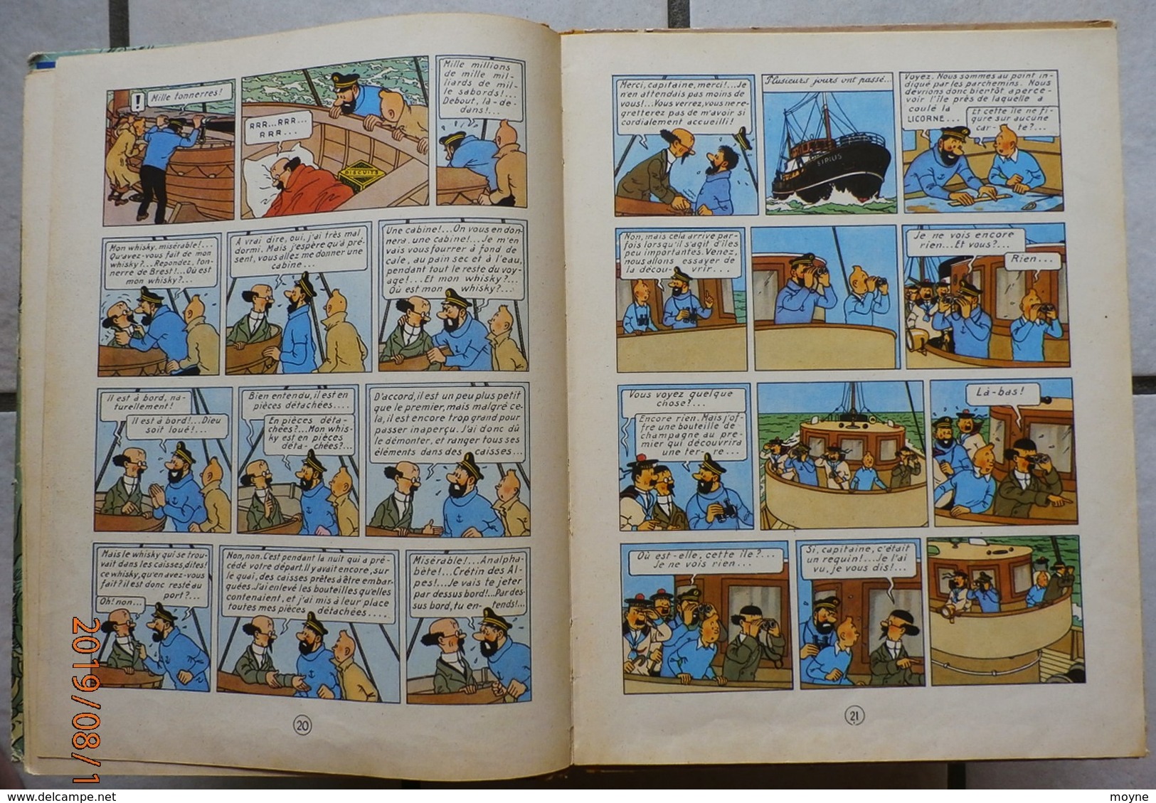 TINTIN -  LE TRESOR DE RACKAM LE ROUGE  - Edition de 1954 sous référence B11 - dos jaune ...