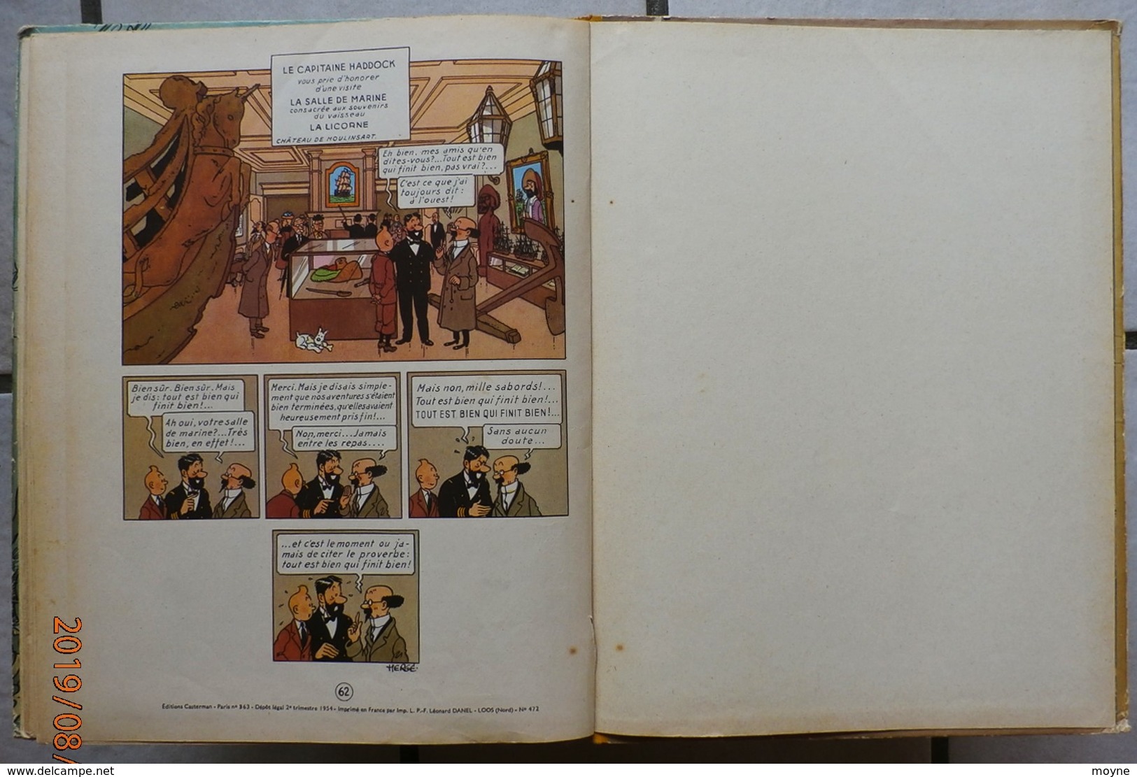 TINTIN -  LE TRESOR DE RACKAM LE ROUGE  - Edition de 1954 sous référence B11 - dos jaune ...