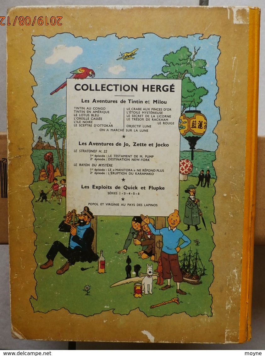 TINTIN -  LE TRESOR DE RACKAM LE ROUGE  - Edition de 1954 sous référence B11 - dos jaune ...