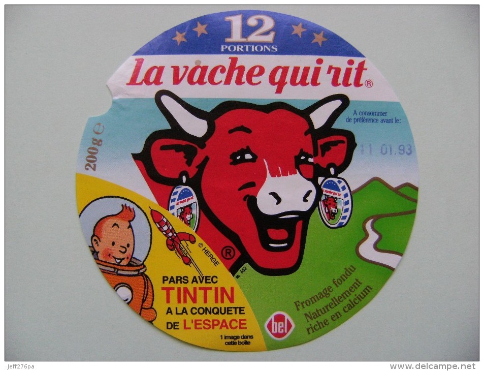 Etiquette Fromage Fondu - Vache Qui Rit -12 Portions Bel Pub "TINTIN Dans L'espace" Hergé  A Voir ! - Cheese