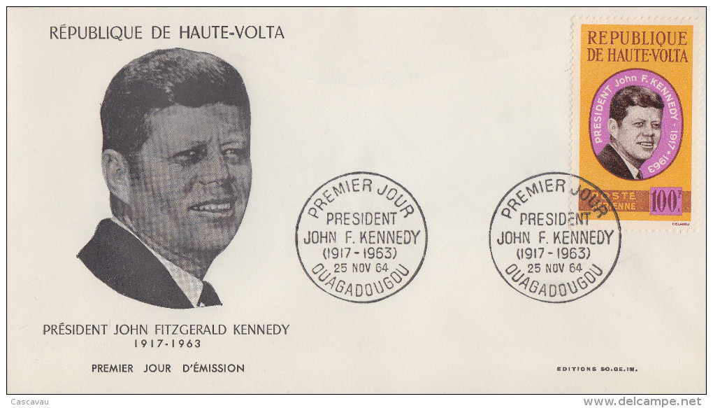 Enveloppe  FDC  1er  Jour   HAUTE - VOLTA    Président   John  KENNEDY   1964 - Kennedy (John F.)