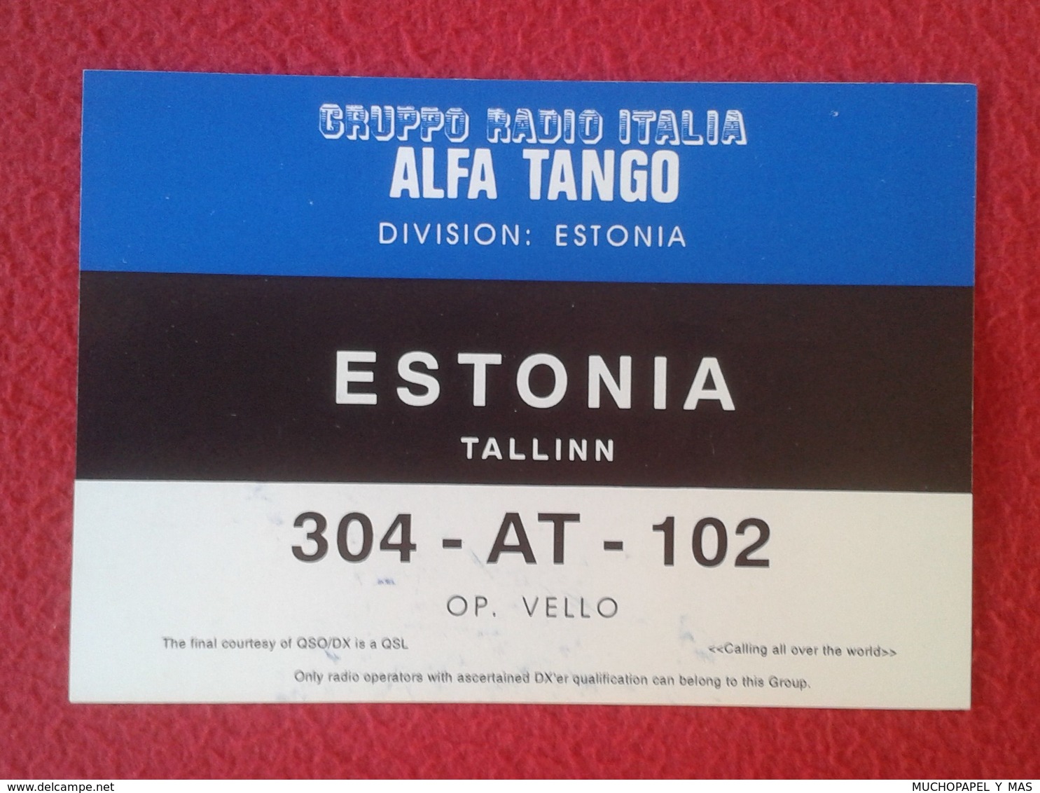 POSTAL POST CARD QSL RADIOAFICIONADOS RADIO AMATEUR GRUPPO ALFA TANGO ITALIA ESTONIA TALLINN ESTONIE EESTI FLAG BANDERA - Otros & Sin Clasificación