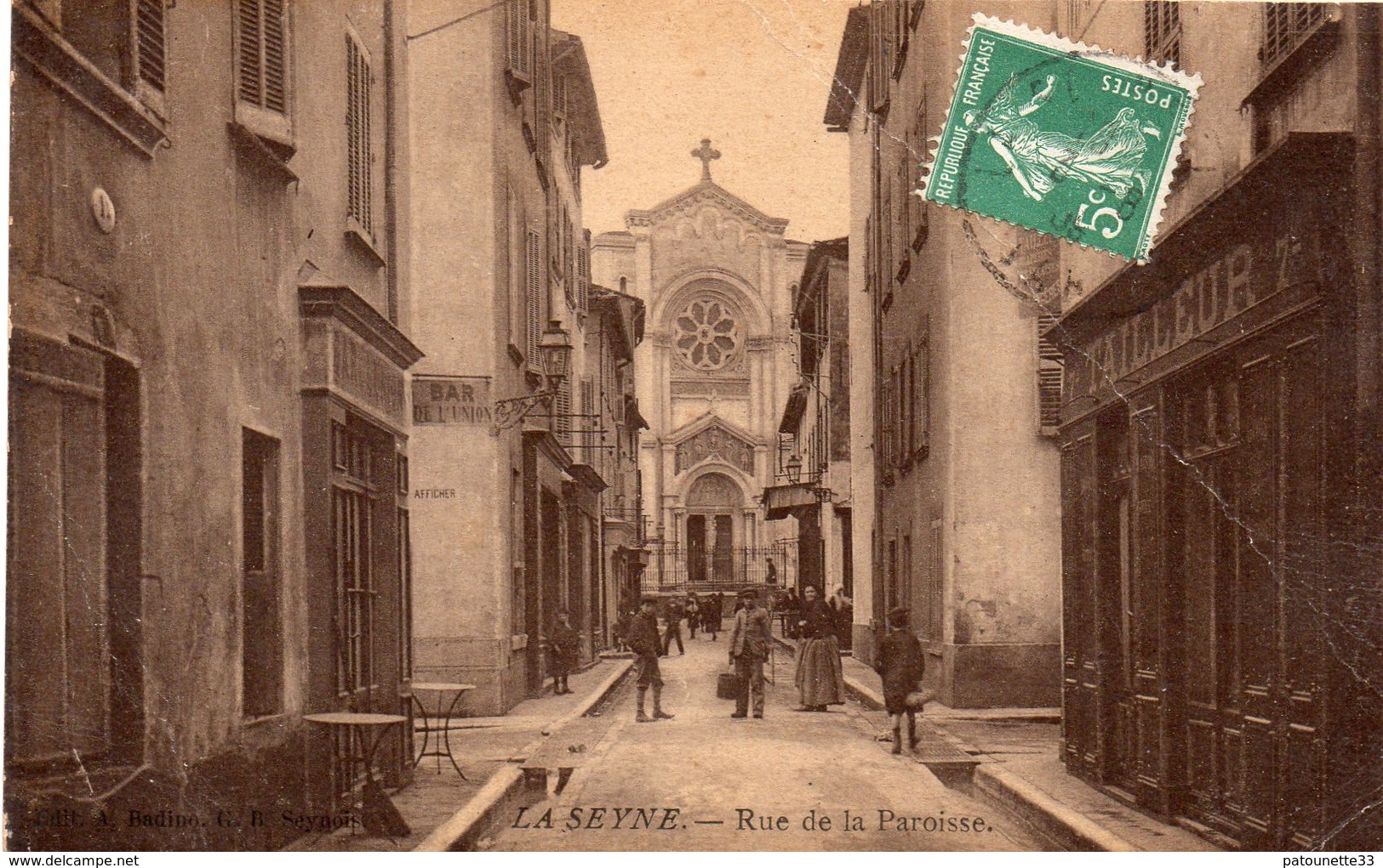 83 LA SEYNE SUR MER RUE DE LA PAROISSE ANIMEE TAILLEUR BAR DE L' UNION CARTE GLACEE RARE - La Seyne-sur-Mer