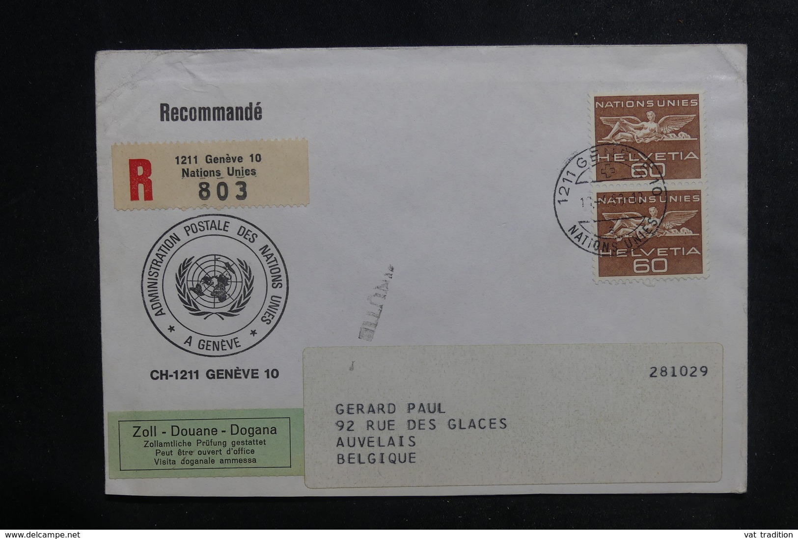 NATIONS UNIES - Enveloppe En Recommandé De Genève Pour La Belgique En 1968 - L 38724 - Storia Postale