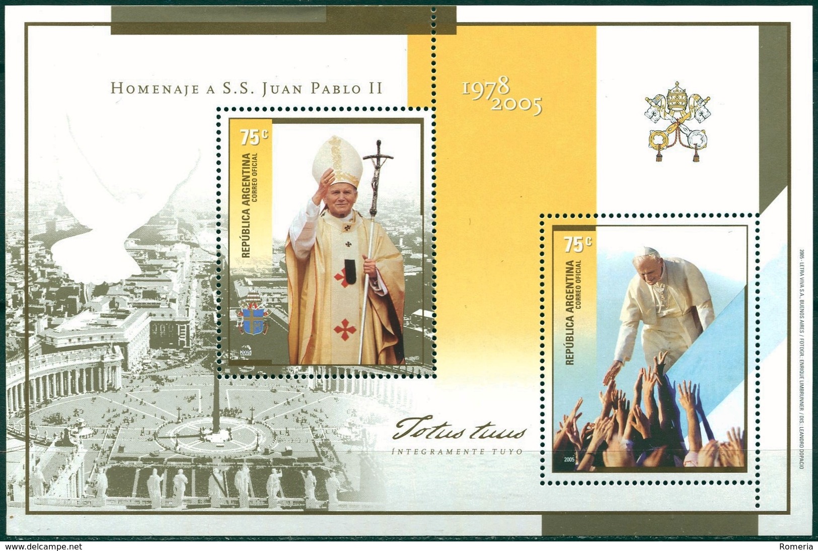 Argentine - 2005 - Yt BF 86 - Hommage Au Pape Jean Paul II - ** - Blocs-feuillets