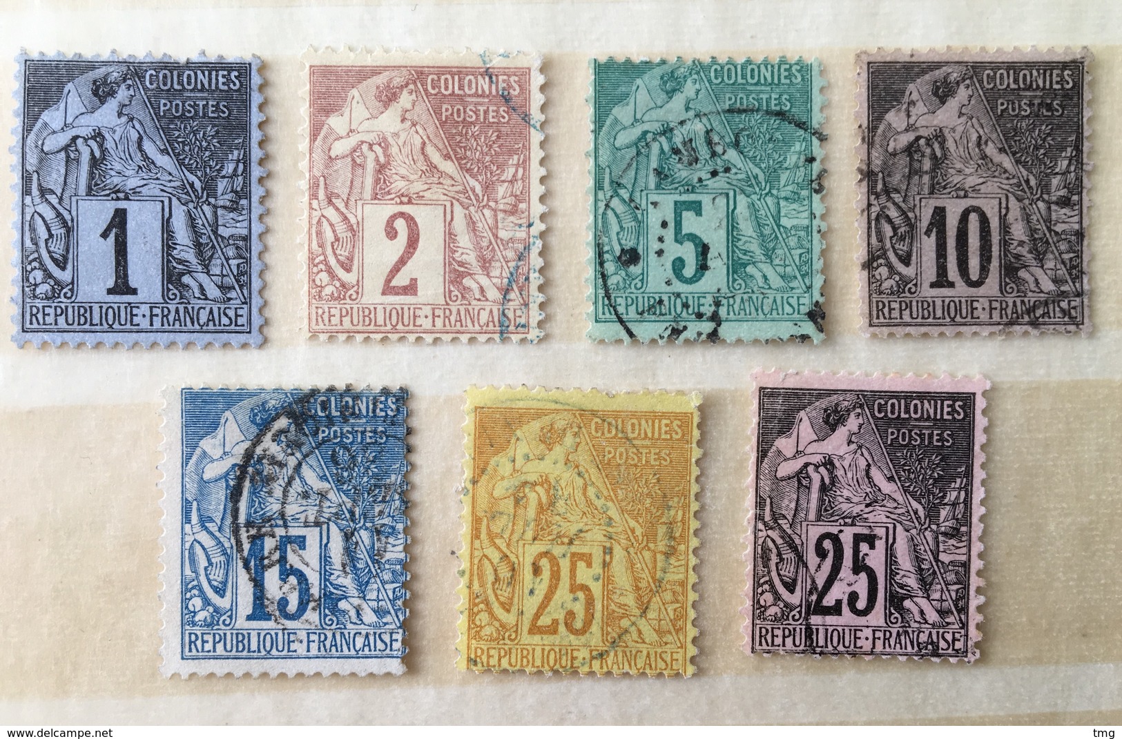 Timbre Colonies Françaises 1881 Alphée Dubois YT 46 47 49 50 51 53 54 (°) 5c Vert (côte 30 Euros) – 215 - Alphee Dubois