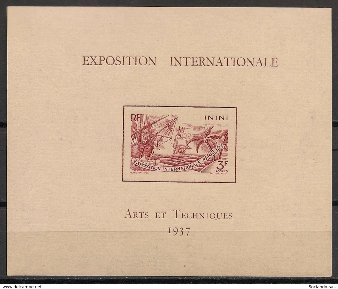 Inini - 1937 - Bloc Feuillet BF N°Yv. 1 - Exposition Internationale - Neuf Luxe ** / MNH / Postfrisch - Neufs