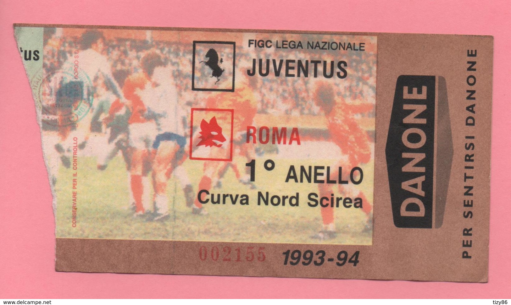 Biglietto D'ingresso Stadio Juventus Roma 1993-94 - Tickets - Vouchers