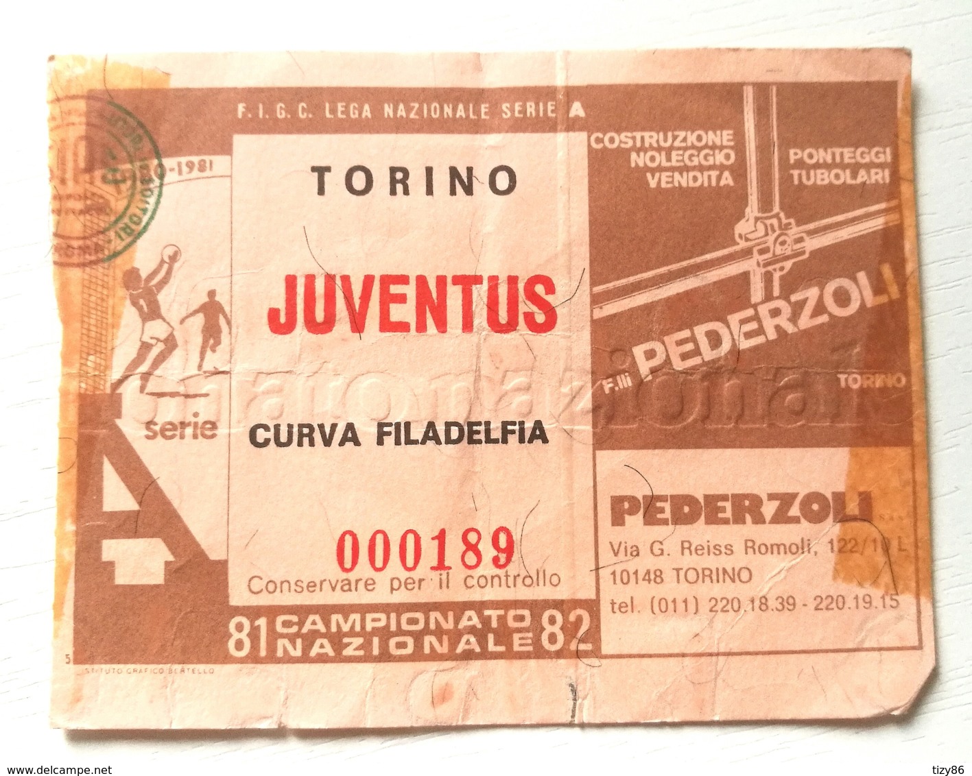 Biglietto D'ingresso Stadio Torino Juventus 1981-82 - Tickets - Vouchers