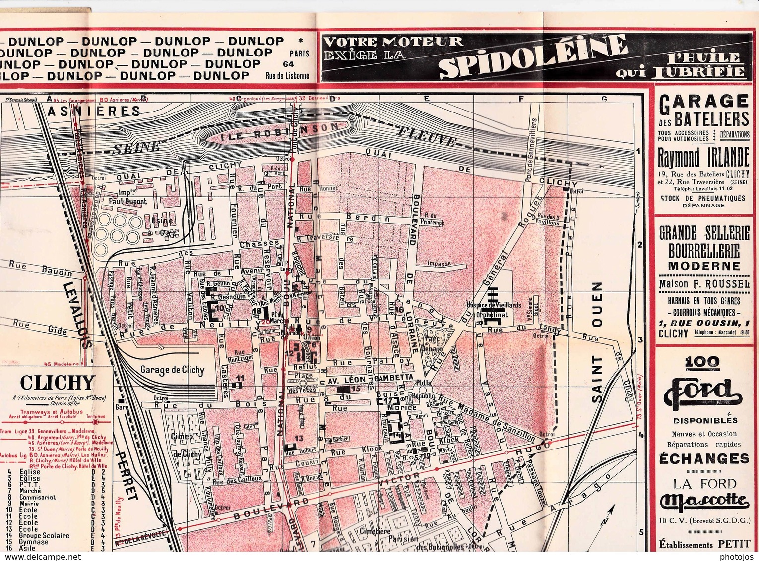 Les Guides Verts : Clichy (92) Plan Rues Renseignements En 1926  Publicités Commerciales - Europe