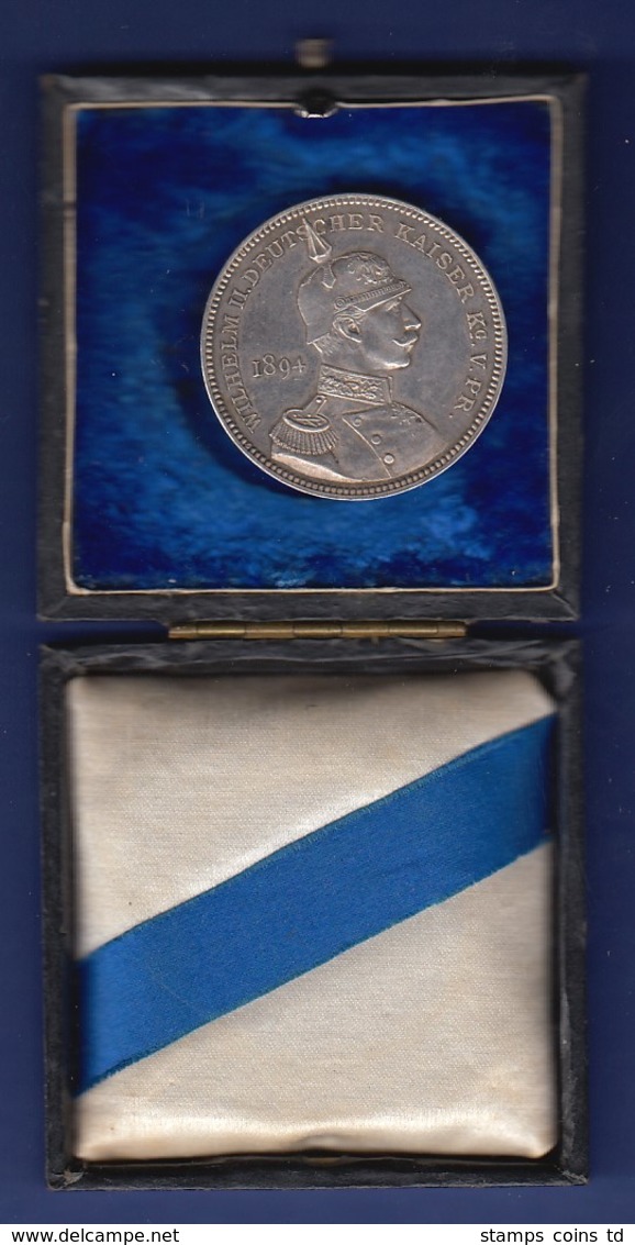 Silbermedaille 1894 V. Lauer, Wilhelm II. Und Bismarck, Vozügl.  Im Alten Etui - Non Classés