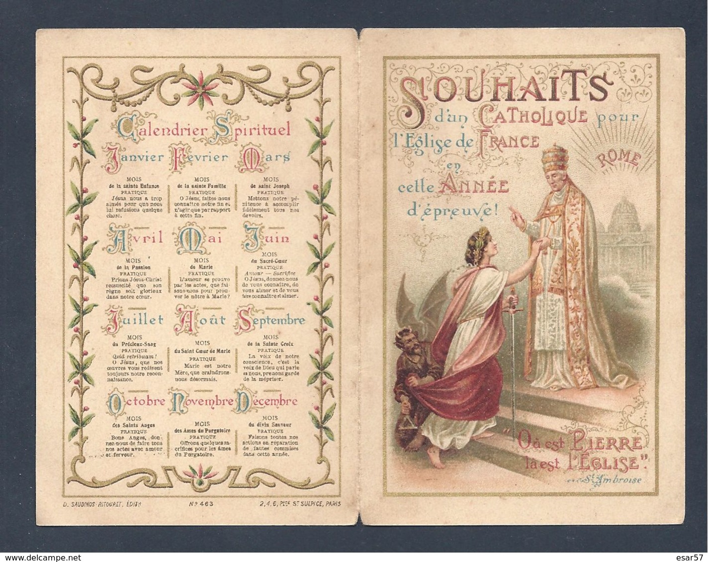 Image Pieuse Souhaits De Nouvel An   4 Pages France - Pape Et Diable    Editeur D. SAUDINOS-RITOURET - Imágenes Religiosas