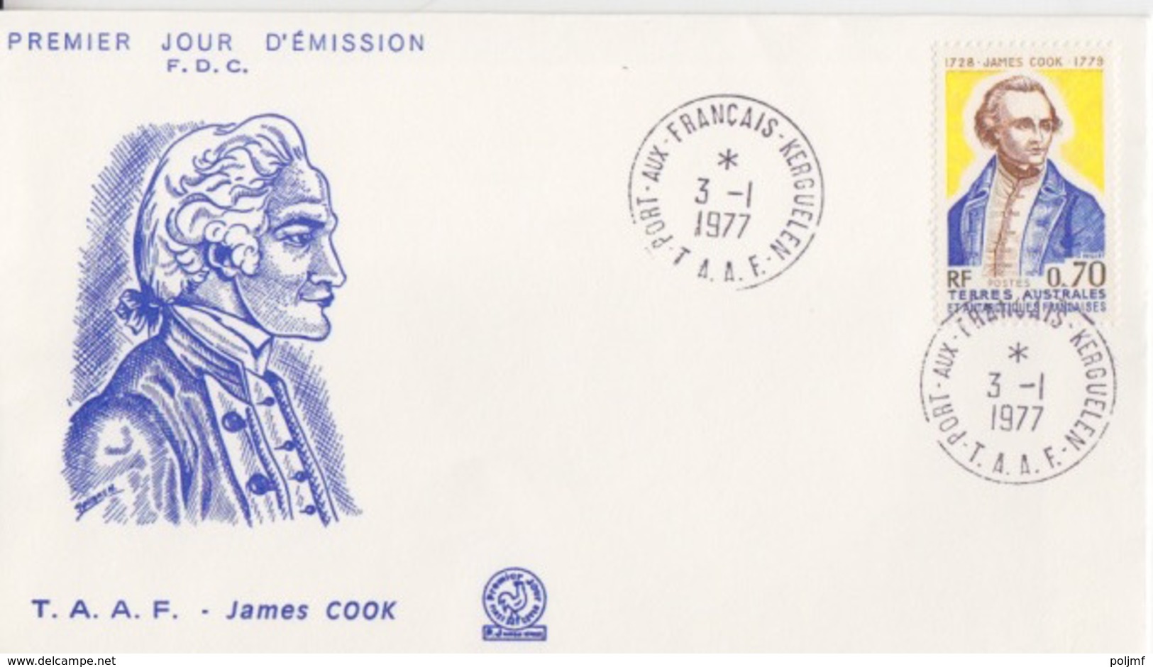 Kerguelen  03/01/77  N° 63  Premier Jour Sur FDC (James Cook) - Covers & Documents