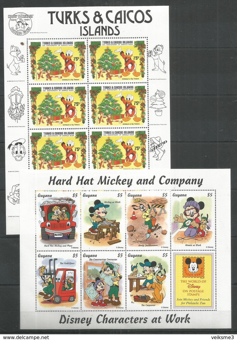 2 Pcs TURKS CAICOS - GUYANA - MNH - Walt Disney - Disney