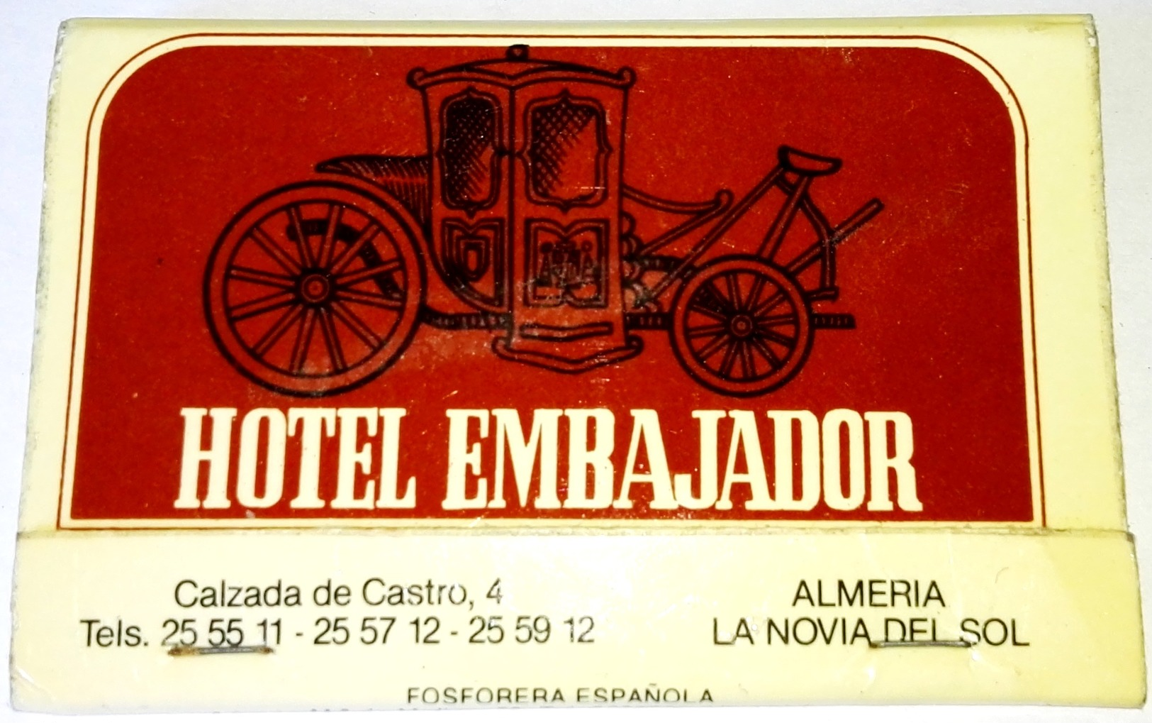 Vieux Matchbook, Old Matchbook, Antigua Cartera De Cerillas - Hotel Embajador, Almería - Cajas De Cerillas (fósforos)