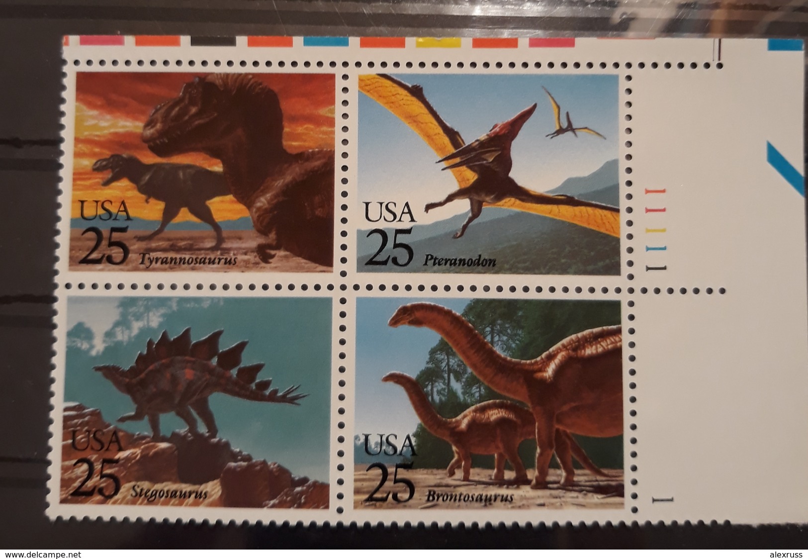 US 1989 DINOSAURS 25c BLOCK SCOTT # 2422-25, VF-XF MNH**OG - Prehistorics