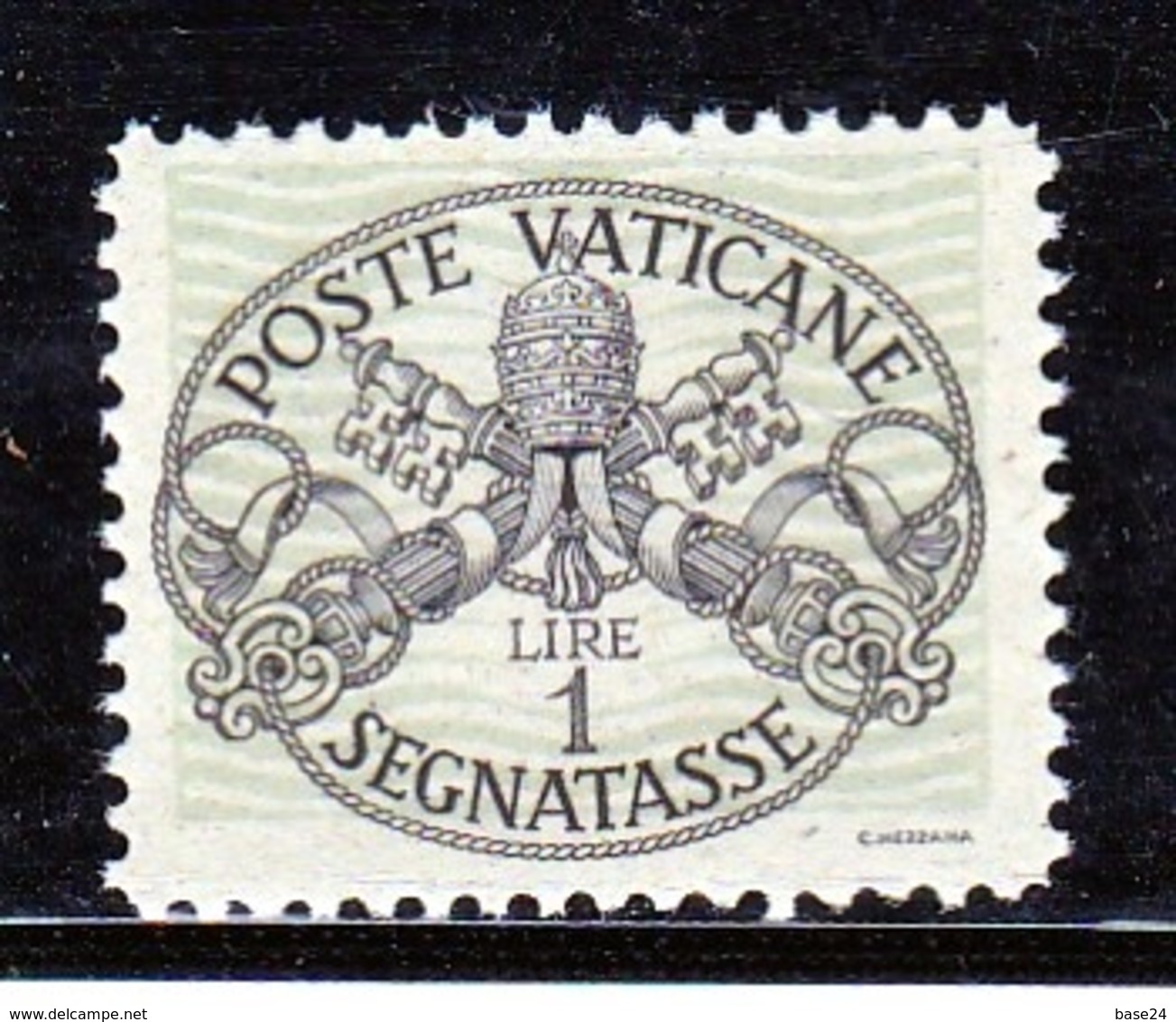 1946 Vaticano Vatican SEGNATASSE RIGHE LARGHE CARTA GRIGIA 1 Lira (16/I) MNH** Firm.Biondi - Impuestos