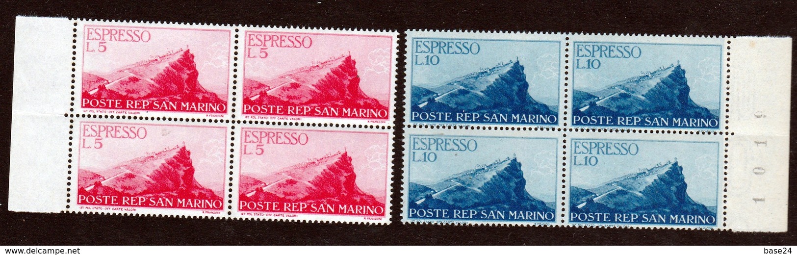 1945 San Marino Saint Marin ESPRESSI  EXPRESS 4 Serie Di 2v. (13/14) In Quartina MNH** Block 4 + Free 1947 Omaggio - Express Letter Stamps