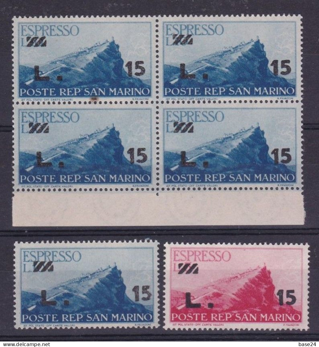 1945 San Marino Saint Marin ESPRESSI  EXPRESS 4 Serie Di 2v. (13/14) In Quartina MNH** Block 4 + Free 1947 Omaggio - Exprespost