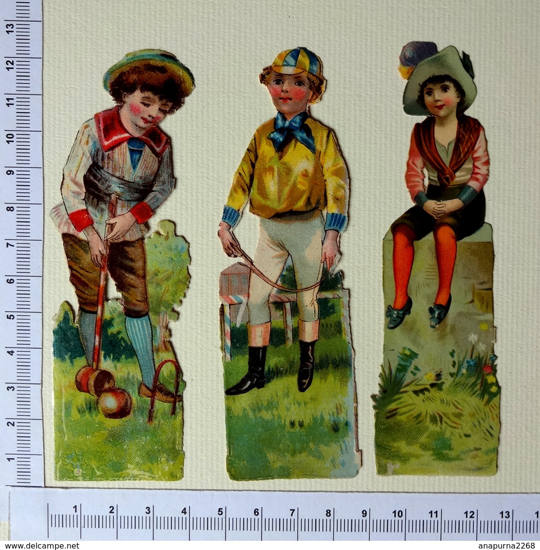 3 CHROMOS DECOUPIS...H  12 Cm....3 PETITS GARÇONS...JOCKEY...JOUEUR DE CROQUET - Enfants