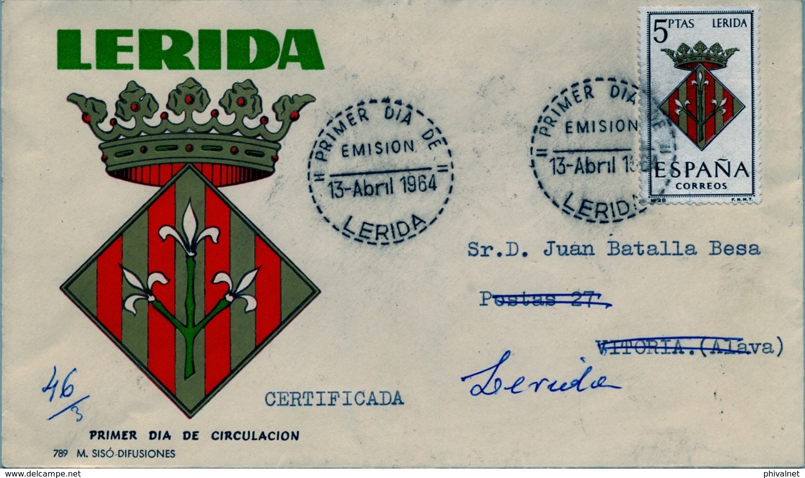 1964 , CERTIFICADO CIRCULADO A VITORIA , DESCONOCIDO , DEVUELTO A SU PROCEDENCIA , " NO DAN RAZÓN Y FIRMA " - Cartas & Documentos