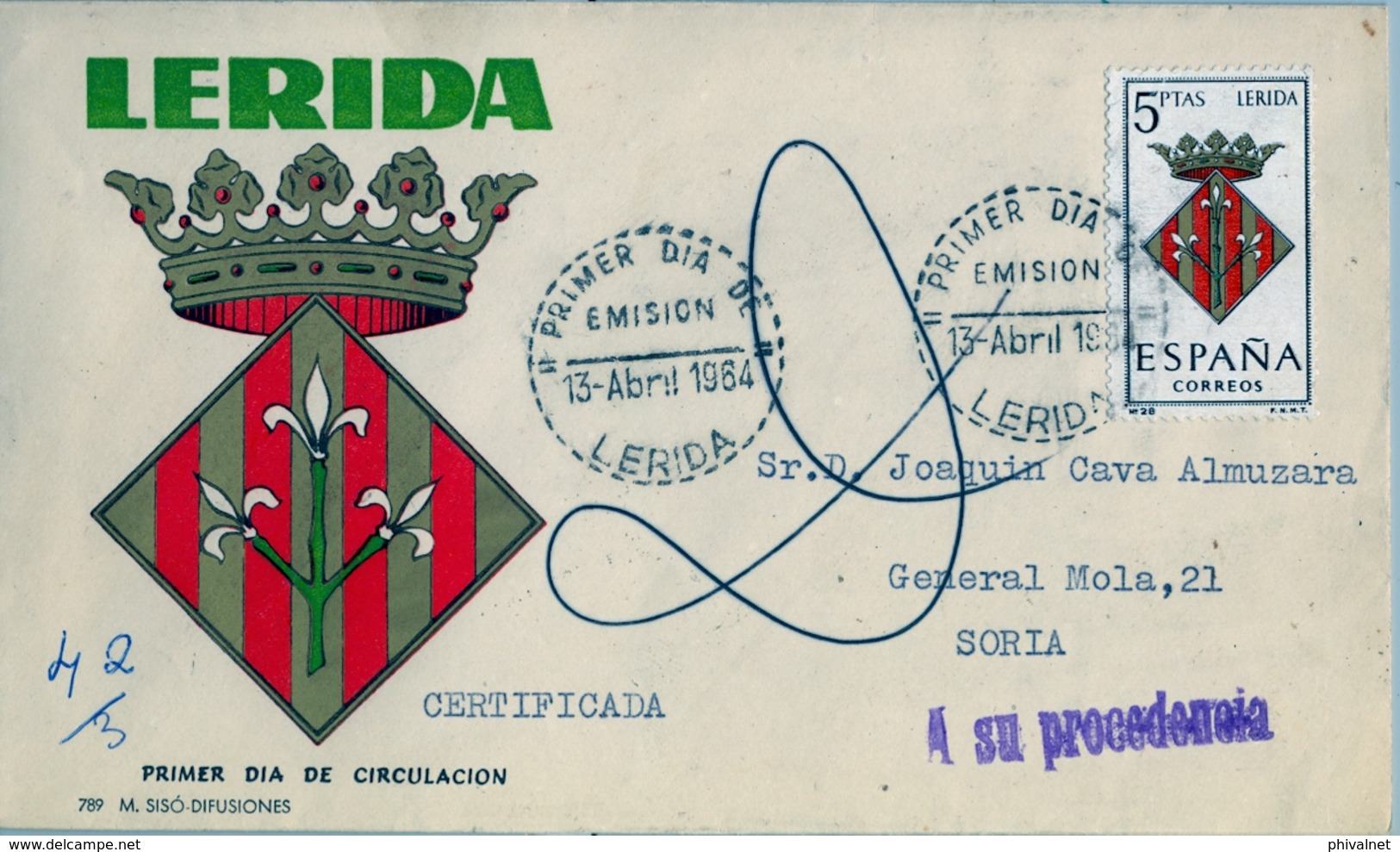 1964 , CERTIFICADO CIRCULADO A SORIA , DESCONOCIDO , DEVUELTO A SU PROCEDENCIA - Cartas & Documentos