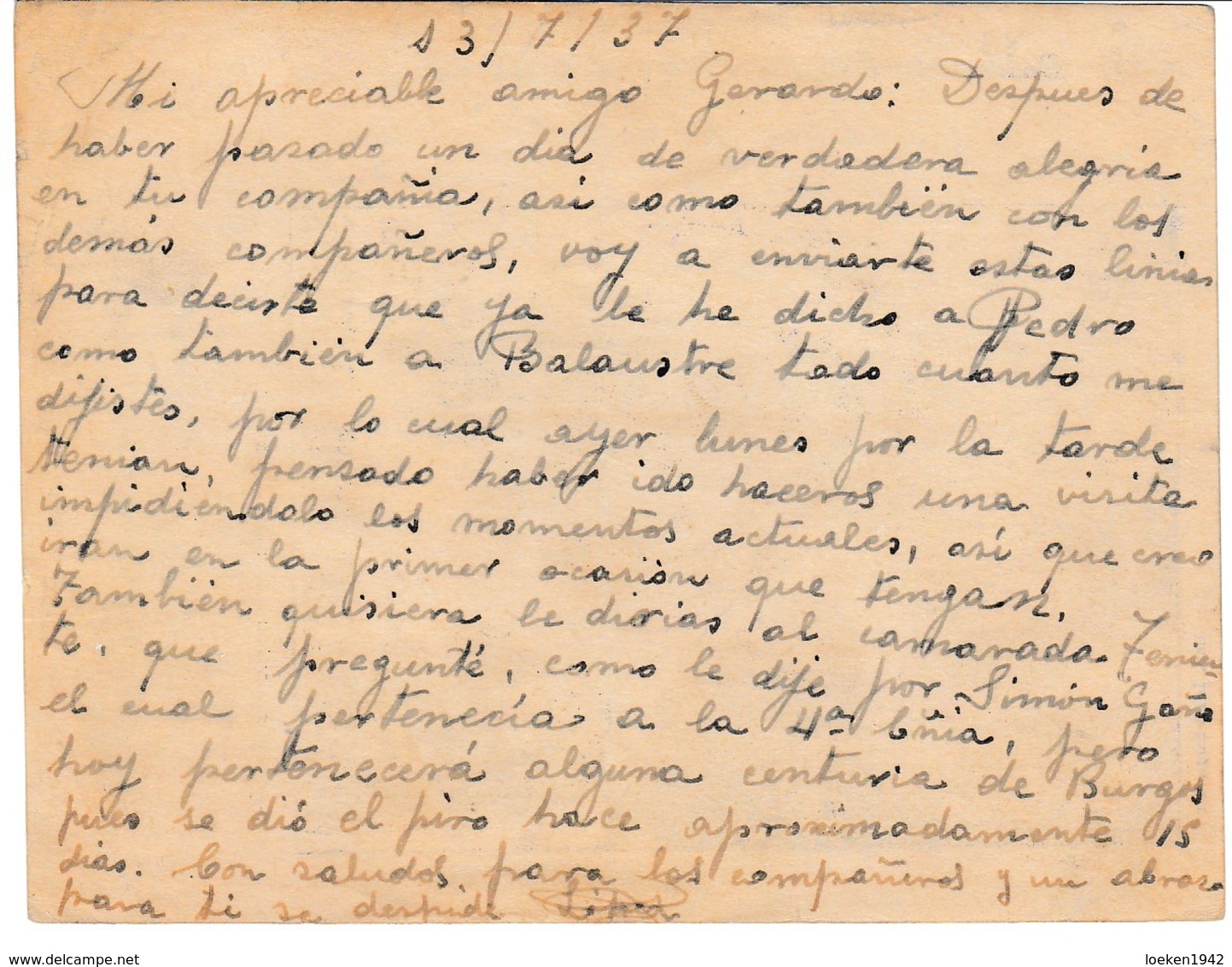 GUERRA CIVIL 1937 RARA TARJETA  SRI  EJERCITO DEL NORTE ELA 134 - Cartas & Documentos