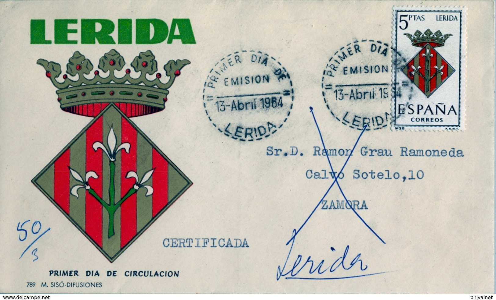 1964 , CERTIFICADO CIRCULADO A ZAMORA , DESCONOCIDO , DEVUELTO A SU PROCEDENCIA , CARTERIA / ZAMORA - Cartas & Documentos